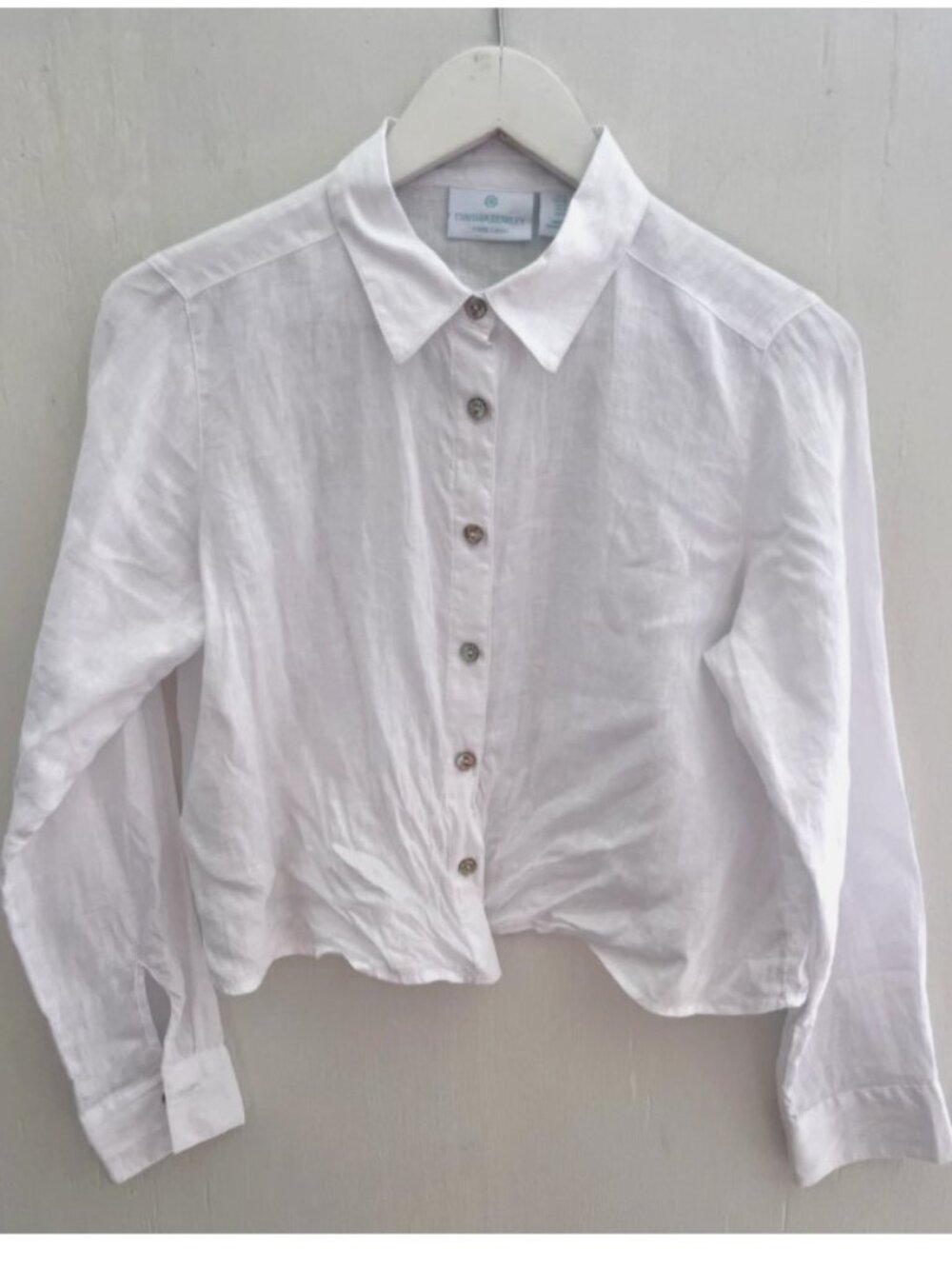 Cynthia Rowley White 100% Linen Boxy Cropped Button up Blouse Size S